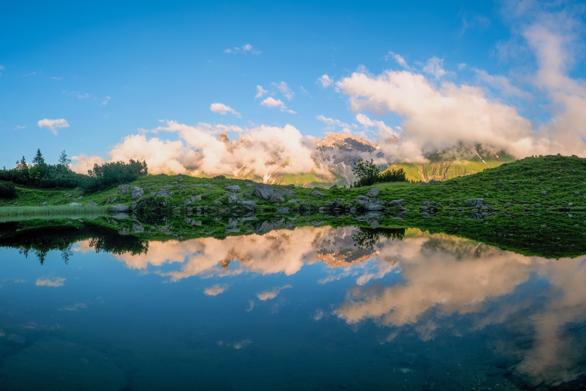 LIEBLINGSBILDER - 3912 - 8969f50f 1 912 Sommer Allgäu Guggersee Trettach Dreigestirn Spiegelung Bergsee Berge blau grün Oberstdorf